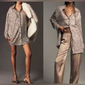 Anthropologie Flat White Sequin Tunic Mini Dress